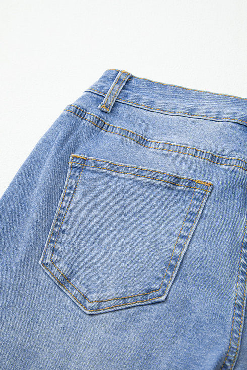Raw Hem Unique Cuff High Rise Straight Loose Jeans